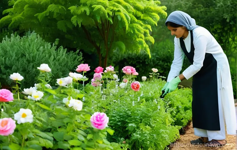 수분매개자 보존을 위한 지역 사회의 역할 - **A Bustling Community Pollinator Garden**: An aerial view of a thriving community garden plot in a ...