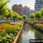 Home 21 도시 내 수분매개자 보존을 위한 법적 기준 - A detailed urban park scene in a Pakistani city during spring, featuring vibrant green spaces with d...