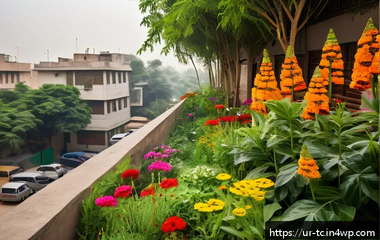 도시 내 수분매개자 생태적 역할 - A vibrant urban garden scene in a Pakistani city, showing diverse insects like bees and butterflies ...